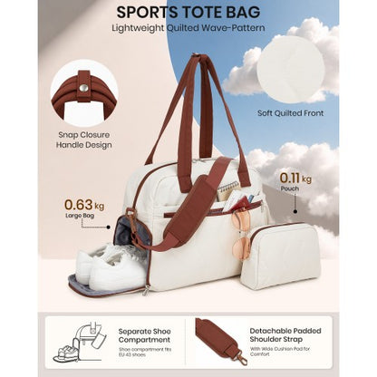 TVN2622 - 24L Lightweight Quilted Women’s Travel Bag Set with Shoe Compartment for Gym Maternity Commute