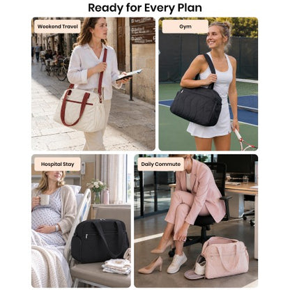 TVN2622 - 24L Lightweight Quilted Women’s Travel Bag Set with Shoe Compartment for Gym Maternity Commute