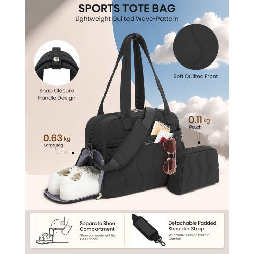 TVN2622 - 24L Lightweight Quilted Women’s Travel Bag Set with Shoe Compartment for Gym Maternity Commute