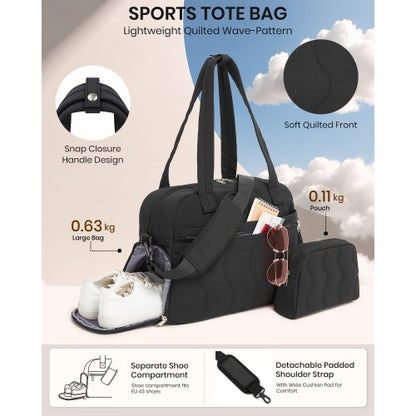 TVN2622 - 24L Lightweight Quilted Women’s Travel Bag Set with Shoe Compartment for Gym Maternity Commute