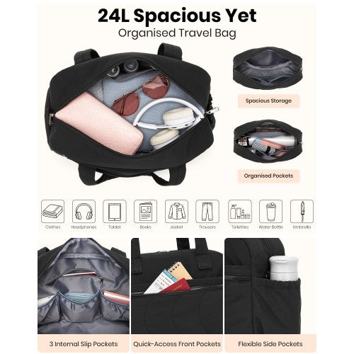 TVN2622 - 24L Lightweight Quilted Women’s Travel Bag Set with Shoe Compartment for Gym Maternity Commute