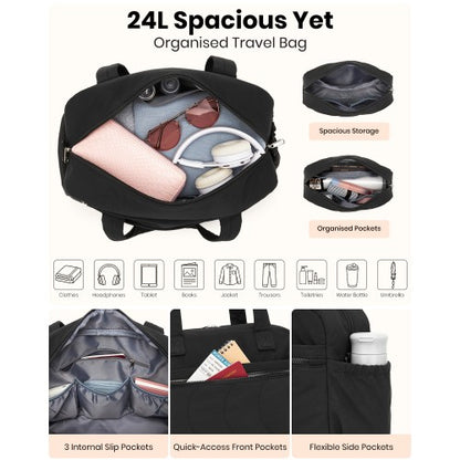 TVN2622 - 24L Lightweight Quilted Women’s Travel Bag Set with Shoe Compartment for Gym Maternity Commute