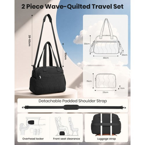 TVN2622 - 24L Lightweight Quilted Women’s Travel Bag Set with Shoe Compartment for Gym Maternity Commute