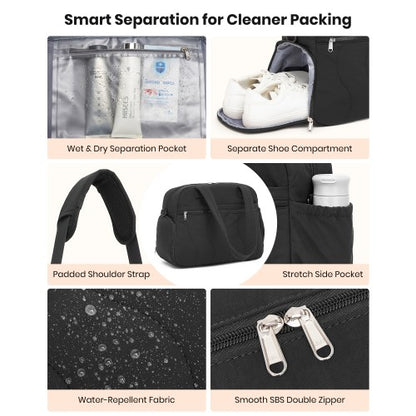 TVN2622 - 24L Lightweight Quilted Women’s Travel Bag Set with Shoe Compartment for Gym Maternity Commute