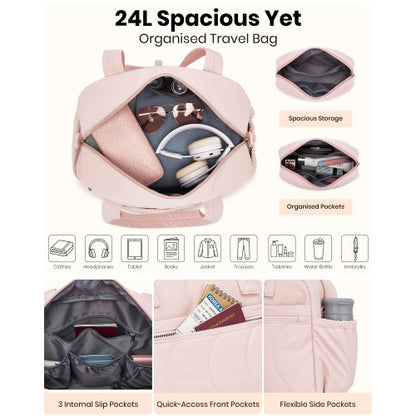 TVN2622 - 24L Lightweight Quilted Women’s Travel Bag Set with Shoe Compartment for Gym Maternity Commute
