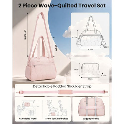 TVN2622 - 24L Lightweight Quilted Women’s Travel Bag Set with Shoe Compartment for Gym Maternity Commute