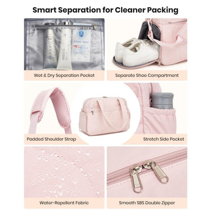 TVN2622 - 24L Lightweight Quilted Women’s Travel Bag Set with Shoe Compartment for Gym Maternity Commute