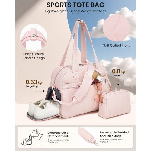 TVN2622 - 24L Lightweight Quilted Women’s Travel Bag Set with Shoe Compartment for Gym Maternity Commute