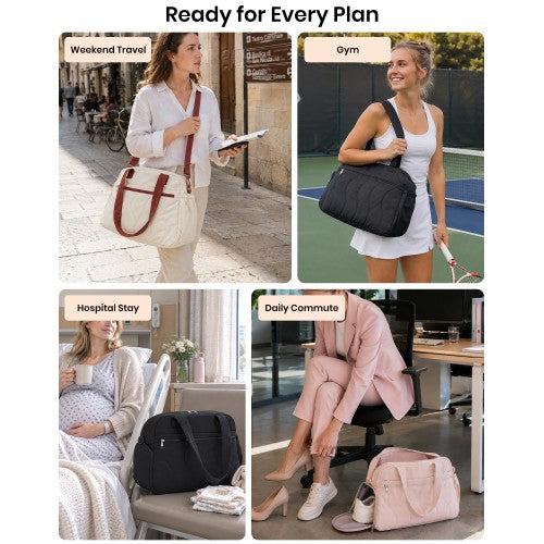 TVN2622 - 24L Lightweight Quilted Women’s Travel Bag Set with Shoe Compartment for Gym Maternity Commute