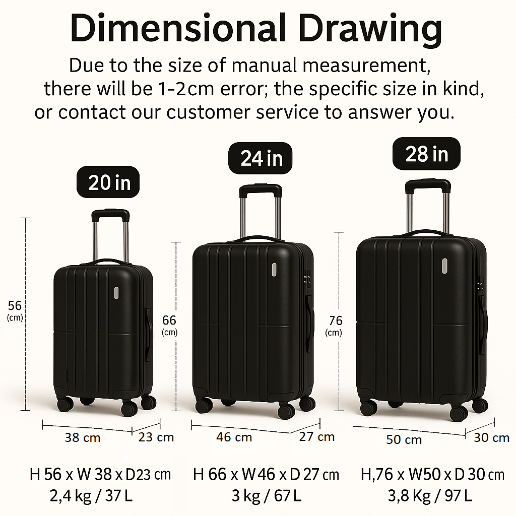 Tabby AeroGlide 20-inch black suitcase – dimensions