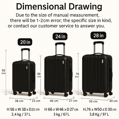 Tabby AeroGlide 20-inch black suitcase – dimensions