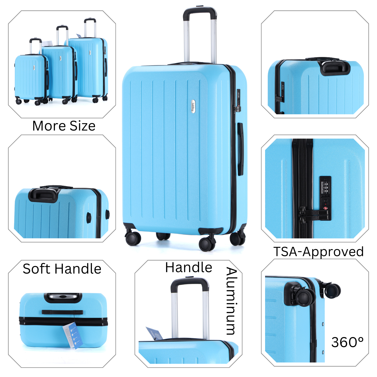 Tabby Deluxe ABS Suitcase with 4 Wheels TSA Lock Aluminum Frame 2 Easy Luggage