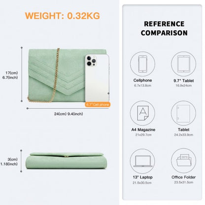 WTM2432 - Miss Lulu Luxurious Envelope-Style Evening Clutch with Elegant Detachable Metal Chain Strap - Green