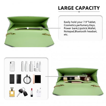 WTM2432 - Miss Lulu Luxurious Envelope-Style Evening Clutch with Elegant Detachable Metal Chain Strap - Green
