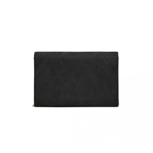 WTM2432 - Miss Lulu Luxurious Envelope-Style Evening Clutch with Elegant Detachable Metal Chain Strap - Black