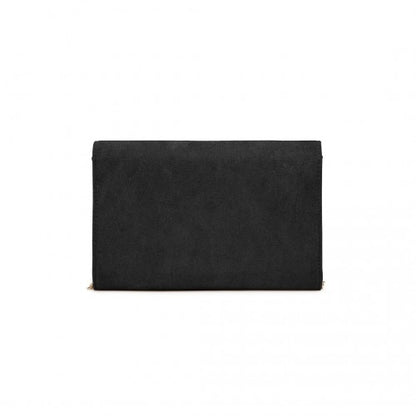 WTM2432 - Miss Lulu Luxurious Envelope-Style Evening Clutch with Elegant Detachable Metal Chain Strap - Black