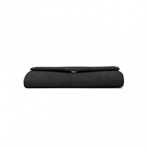 WTM2432 - Miss Lulu Luxurious Envelope-Style Evening Clutch with Elegant Detachable Metal Chain Strap - Black