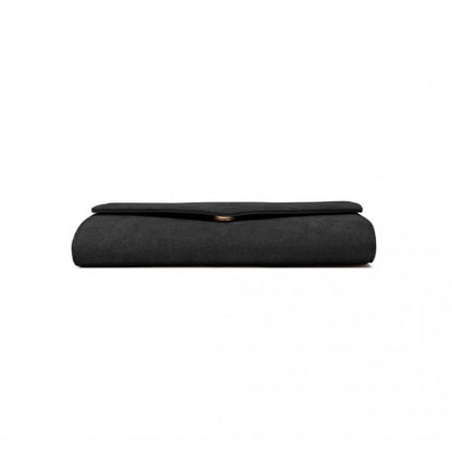 WTM2432 - Miss Lulu Luxurious Envelope-Style Evening Clutch with Elegant Detachable Metal Chain Strap - Black