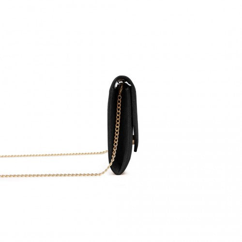 WTM2432 - Miss Lulu Luxurious Envelope-Style Evening Clutch with Elegant Detachable Metal Chain Strap - Black