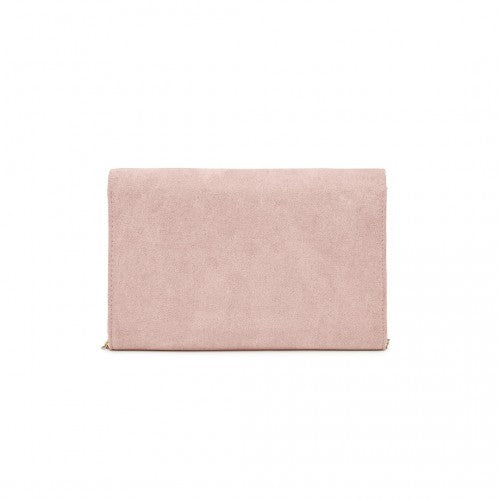 WTM2432 - Miss Lulu Luxurious Envelope-Style Evening Clutch with Elegant Detachable Metal Chain Strap - Pink
