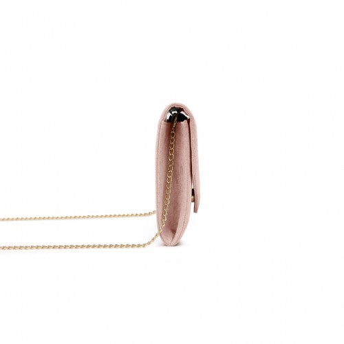 WTM2432 - Miss Lulu Luxurious Envelope-Style Evening Clutch with Elegant Detachable Metal Chain Strap - Pink