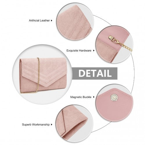 WTM2432 - Miss Lulu Luxurious Envelope-Style Evening Clutch with Elegant Detachable Metal Chain Strap - Pink
