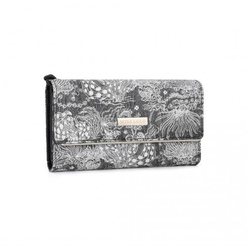 WTM2448 - Miss Lulu Elegant Women's Long Purse with Detachable Wrist Strap And Multi-Card Organizer - Black