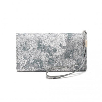 WTM2448 - Miss Lulu Elegant Women's Long Purse with Detachable Wrist Strap And Multi-Card Organizer - Grey