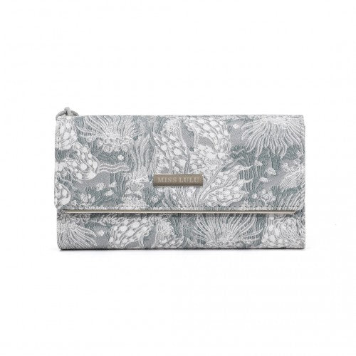 WTM2448 - Miss Lulu Elegant Women's Long Purse with Detachable Wrist Strap And Multi-Card Organizer - Grey