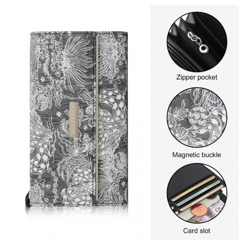 WTM2448 - Miss Lulu Elegant Women's Long Purse with Detachable Wrist Strap And Multi-Card Organizer - Black