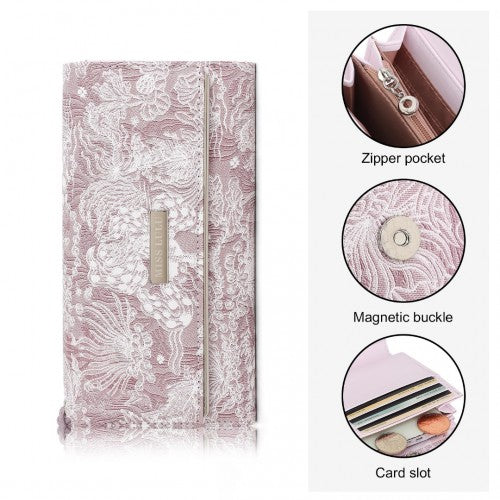 WTM2448 - Miss Lulu Elegant Women's Long Purse with Detachable Wrist Strap And Multi-Card Organizer - Pink