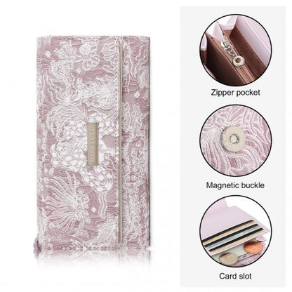 WTM2448 - Miss Lulu Elegant Women's Long Purse with Detachable Wrist Strap And Multi-Card Organizer - Pink