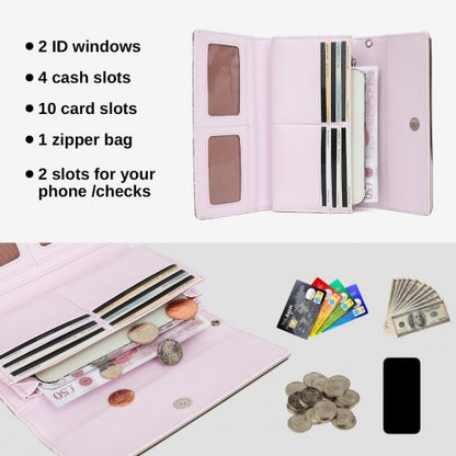 WTM2448 - Miss Lulu Elegant Women's Long Purse with Detachable Wrist Strap And Multi-Card Organizer - Pink