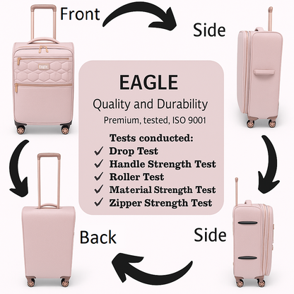 EAGLE Skyper Expandable Softshell Luggage – Super Light, 8-Wheel Spinner - Pink