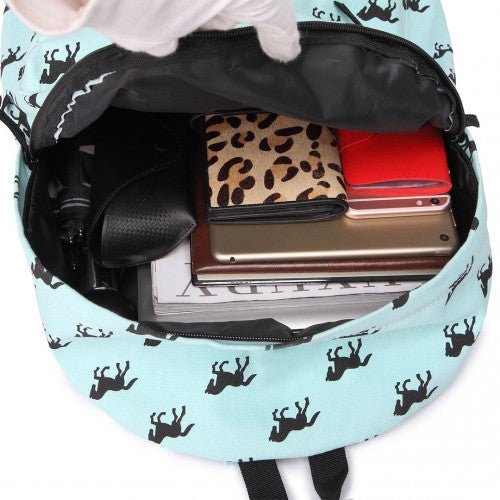 E1401H - Miss Lulu Horse - Print Cotton Canvas School Backpack - Blue - Easy Luggage