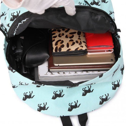 E1401H - Miss Lulu Horse - Print Cotton Canvas School Backpack - Blue - Easy Luggage