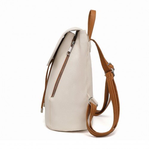 E1669 - Miss Lulu Faux Leather Stylish Fashion Backpack - Beige And Brown - Easy Luggage