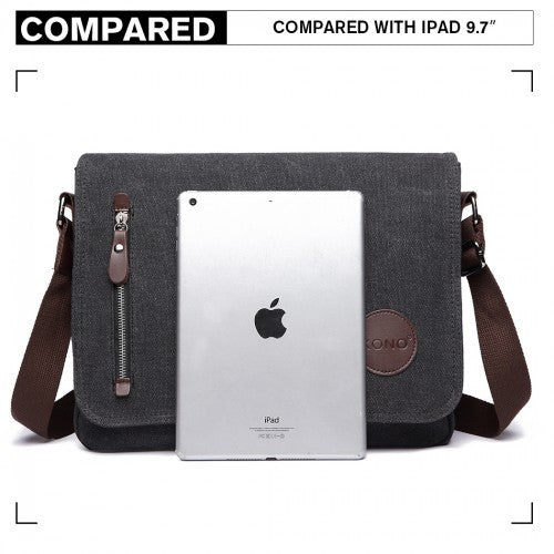 E1824 - 1 - Kono RFID - Blocking Retro Style Canvas Cross Body Messenger Bag - Black - Easy Luggage