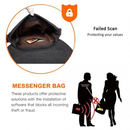 E1824 - 1 - Kono RFID - Blocking Retro Style Canvas Cross Body Messenger Bag - Black - Easy Luggage