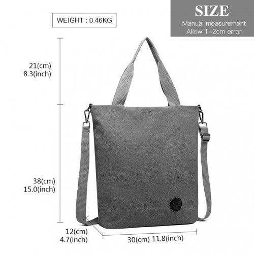E1965 - Kono Large Canvas Unisex Messenger Bag - Grey - Easy Luggage