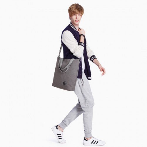 E1965 - Kono Large Canvas Unisex Messenger Bag - Grey - Easy Luggage