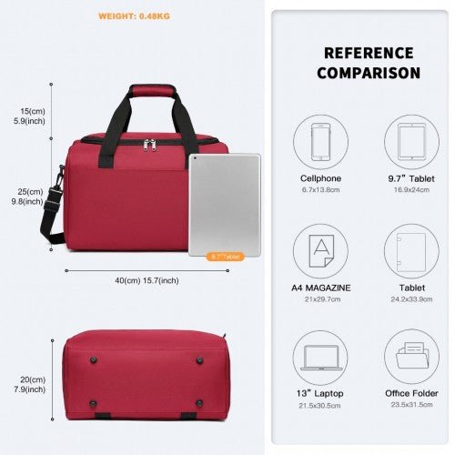 E2016S - Kono Structured Travel Duffle Bag - Burgundy - Easy Luggage