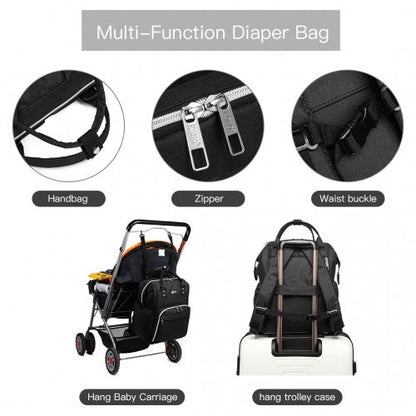 E6705USB - Kono Plain Wide Opening Baby Nappy Changing Backpack With USB Connectivity - Black - Easy Luggage