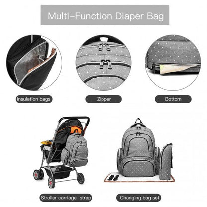 E6706D2 - Kono Large Capacity Multi Function Baby Diaper Backpack Polka Dot - Grey - Easy Luggage