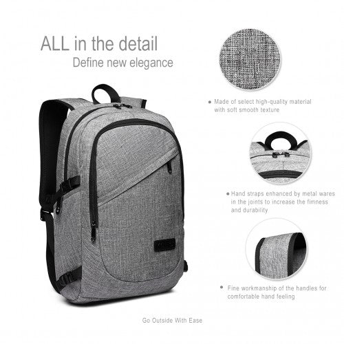E6715 - Kono Business Laptop Backpack with USB Charging Port - Grey - Easy Luggage