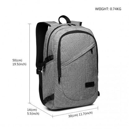 E6715 - Kono Business Laptop Backpack with USB Charging Port - Grey - Easy Luggage