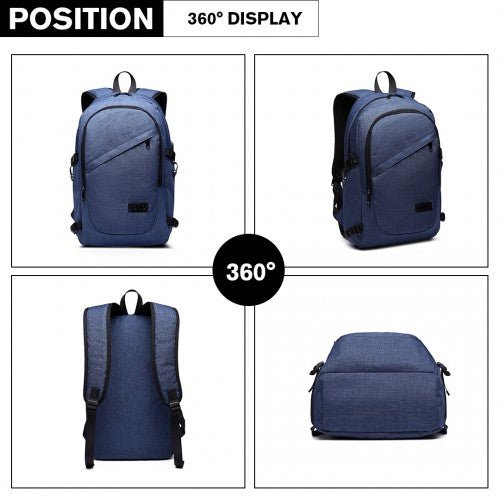 E6715 - Kono Business Laptop Backpack with USB Charging Port - Navy Blue - Easy Luggage