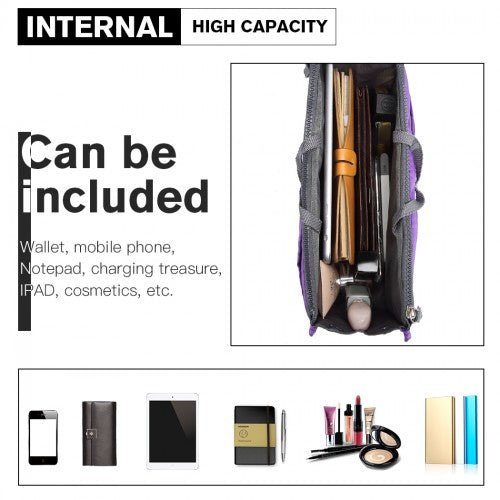 E6876 - Miss Lulu Folding Nylon Handbag Organiser - Purple - Easy Luggage