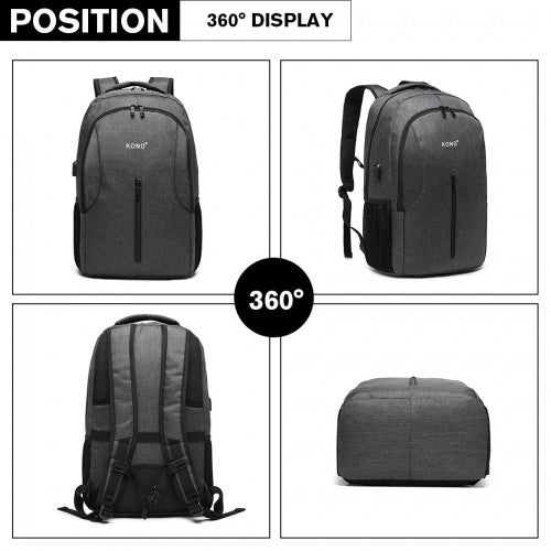 E6904 - Kono Large Backpack with USB Charging Interface - Grey - Easy Luggage