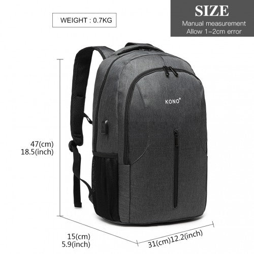 E6904 - Kono Large Backpack with USB Charging Interface - Grey - Easy Luggage